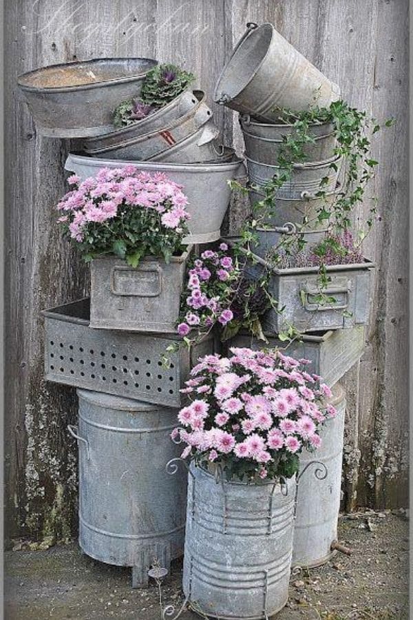 Stacked Vintage Buckets and Barrels