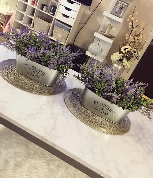 lavender containers indoors on table